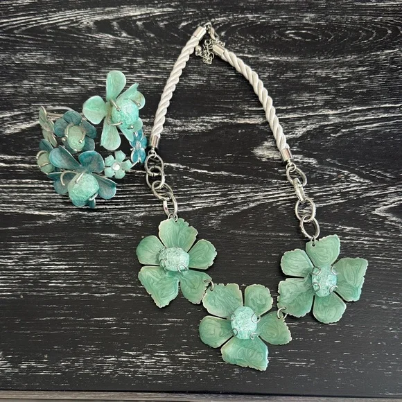 Sea blue & green matching necklace and bracelet set. - Picture 2 of 10